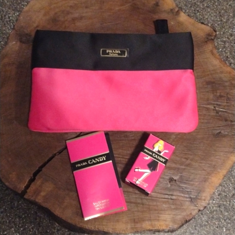 Prada Candy Black and Pink Satin Zipper Bag 1.5ml Sample 7ml Mini Bottle